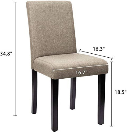 Furniwell Dining Chairs Fabric Upholstered Parson Urban Style Kitchen Side Padded Chair with Solid Wood Legs Set of 4 (Beige)