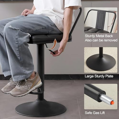 BAKSEA Swivel Black Bar Stools Set of 2, Barstools, Barstool Set of 2, Bar Stool, Metal Bar Stools, Adjustable Bar Stool, Tall Bar Stools, Leather Bar Stools