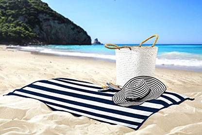 Utopia Towels [4 Pack Cabana Stripe Beach Towel, (30 x 60 Inches) Oversized 100% Ring Spun Cotton Pool Towels, Highly Absorbent Quick Dry Bath Towels for Bathroom, and Swim Towel (Navy)