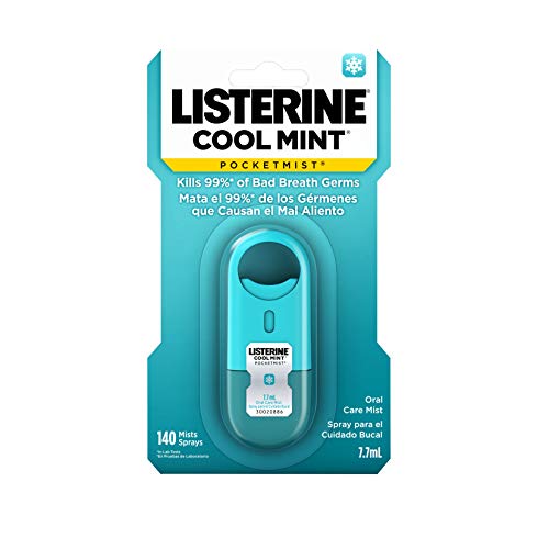 Listerine Cool Mint Pocketmist, Oral Care Mist for Fresh Breath, Non-Aerosol Sugar-Free Minty Bad Breath Refresher Spray to Kill 99% of Bad Breath Germs, Portable, Cool Mint Flavor, 7.7 mL