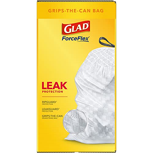 GLAD ForceFlex Tall Drawstring Trash Bags, 13 Gallon White Trash Bags for Tall Kitchen Trash Can, Unscented Leak Protection Bags, 120 Count - Packaging May Vary