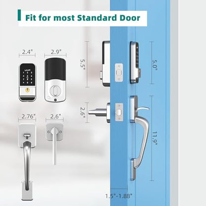 Keyless Entry Smart Door Lock with Handle Set，Front Door Keypad Lock，Electronic Deadbolt Door Lock，Auto Lock&Easy Installation，Digital Keypad Door Lock for Home Hotel Bedroom，Silver