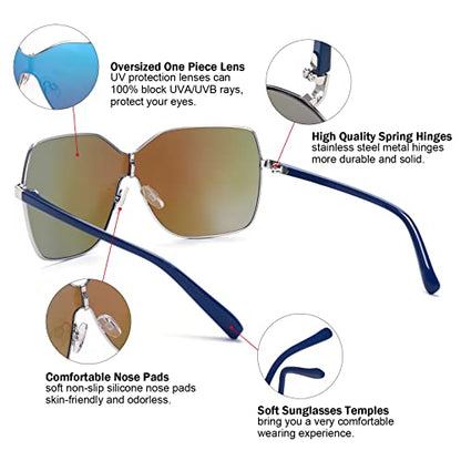 Square Oversized Sunglasses for Women Men, Wrap Around Fashion Frame Big Sunglasses Trendy Shades Sunglasses UV400 Protection