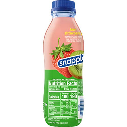 Snapple Kiwi Strawberry Juice Drink, 16 fl oz recycled plastic bottle, Pack of 12