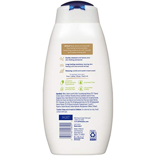 NIVEA Vanilla and Sweet Cream Pampering Body Wash with Nourishing Serum, 20 Fl Oz Bottle 3 BOTTLES!
