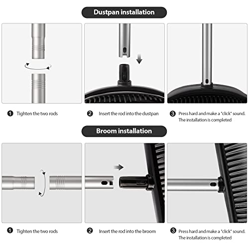 Eyliden Broom and Dustpan Set, Broom Dustpan Combo with 52" Long Handle for Lobby Kitchen Room Office Indoor, Dustpan with Broom Set for Home, Floor Use Lobby Dust Pan Sweep Combo Black