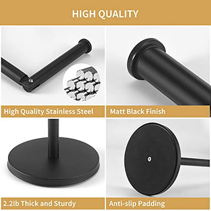 LAYUKI Toilet Paper Holder Stand, Matte Black Finished Free StandingToilet PaperHolder Stainless Steel Rustproof Tissue Roll Holder Floor Stand Storage for Bathroom