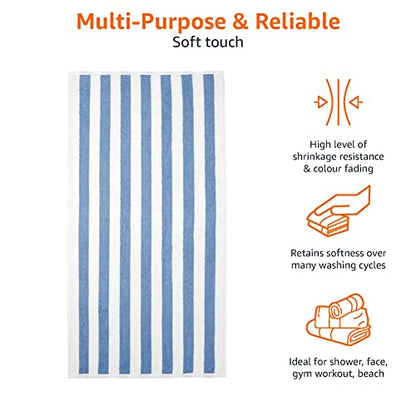 Amazon Basics Cabana Stripe Beach Towel, 2-Pack, Sky Blue, 60" x 30"