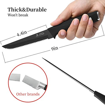 UPTRUST Steak Knives, Steak Knives Set of 6, High-Carbon Stainless Steel Serrated Steak Knives Dishwasher Safe, Elegant Black
