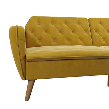 Novogratz Tallulah Memory Foam Couch, Mustard Yellow Velvet Futon, Full, 2144379N