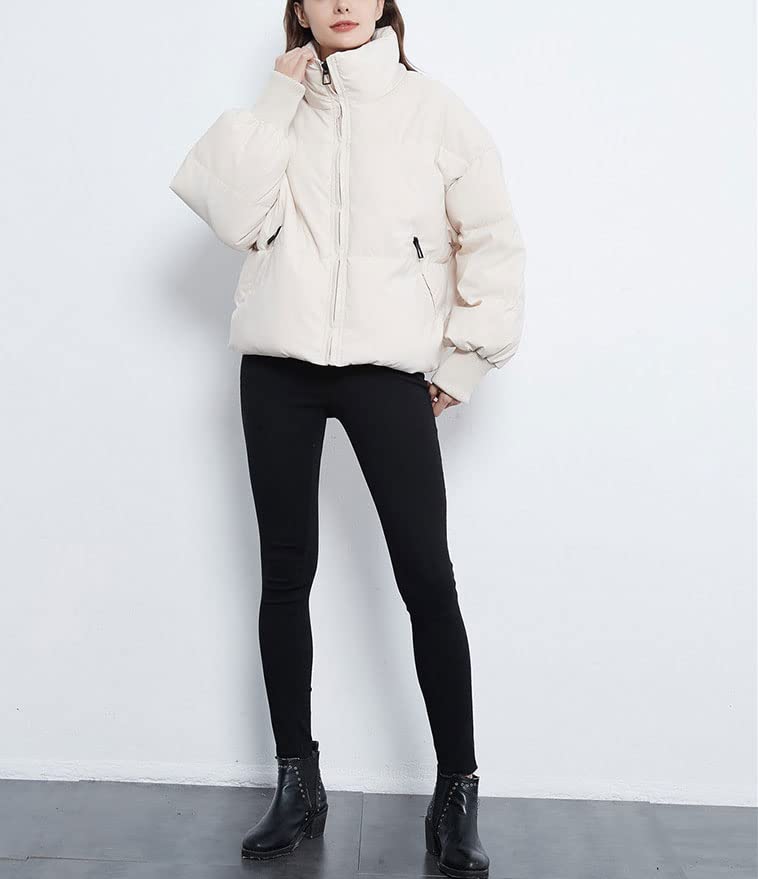 Tanming Womens Casual Puffer Jacket Long Sleeve Full Zip Black Padded Winter Coat (Beige, M)