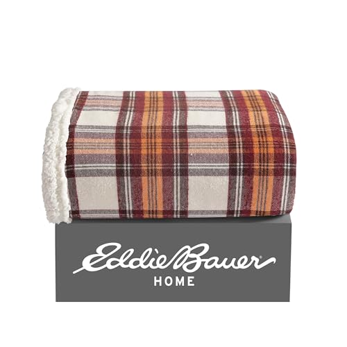 Eddie Bauer - Throw Blanket, Reversible Sherpa Fleece Bedding, Home Decor for All Seasons (Edgewood Red, Throw)