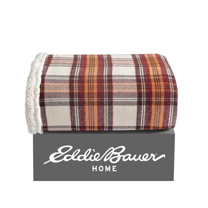 Eddie Bauer - Throw Blanket, Reversible Sherpa Fleece Bedding, Home Decor for All Seasons (Edgewood Red, Throw)