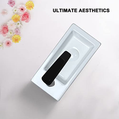bathivy 15"x7.5" Wall Mount Corner Bathroom Sink with Pop-up Drain & Installation Kits, Rectangular White Ceramic Vessel Sink, Wall Hung Mini Floating Sink, Small Corner Sink for Bathrooms (Left Hand)