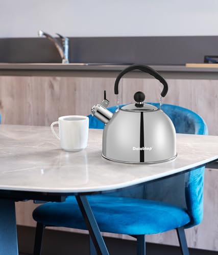 Tea Kettle for Stove Top - Stainless steel Teapot,2 Quart Camping Kettle, Efficient Heating, Audible Whistle, Safe Handle - Hot Water kettle & Tea Pot Stovetop…