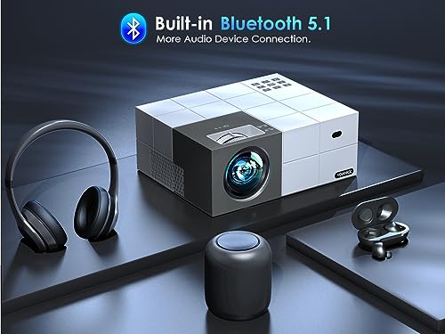 Native 1080P 5G WiFi Bluetooth Projector 4K Support, 350 ANSI YOWHICK Outdoor Movie Projector with Screen and 300" Display, Video Projector Compatible w/iOS/Android/Win/TV/PS5, White