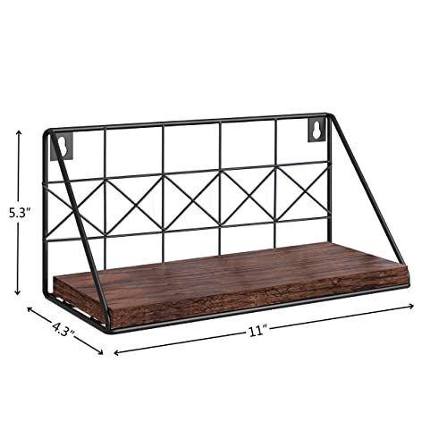 JOIN IRON Floating Set of 2 Wall Mounted Floating Shelves Wood Rustic Storage Shelves for Bedroom, Bathroom, Living Room(Brown)