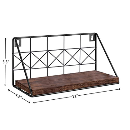 JOIN IRON Floating Set of 2 Wall Mounted Floating Shelves Wood Rustic Storage Shelves for Bedroom, Bathroom, Living Room(Brown)