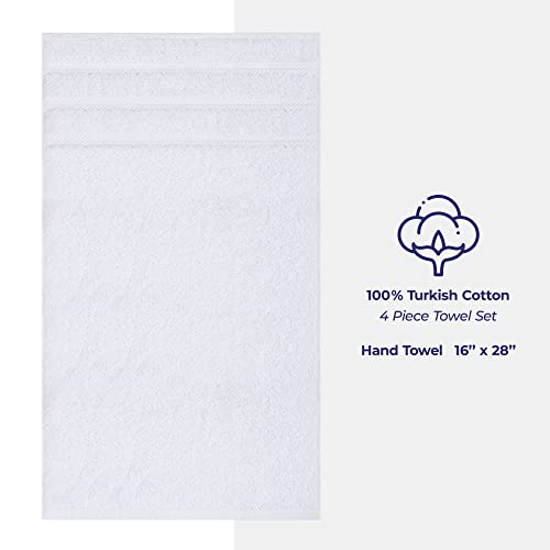 American Soft Linen Hand Towels, Set of 4, 100% Turkish Cotton Hand Towels for Bathroom, Kitchen, White
