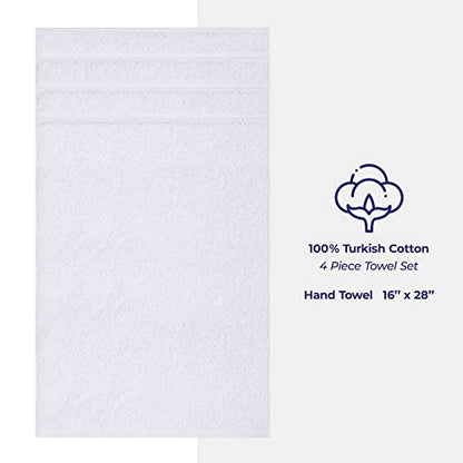 American Soft Linen Hand Towels, Set of 4, 100% Turkish Cotton Hand Towels for Bathroom, Kitchen, White