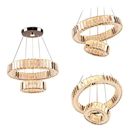 YPQXYHDA Modern LED Chandelier 2 Ring Chandelier Round LED Ceiling Light Crystal Chandelier for Dining Room Bedroom, Dia 7.9"+15.7"