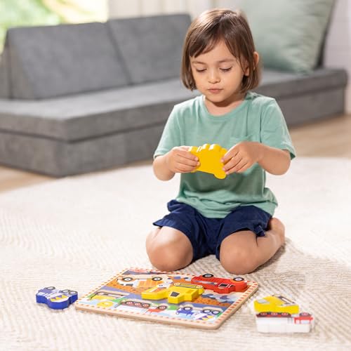 Melissa & Doug Construction Vehicles Wooden Chunky Puzzle (6 pcs)