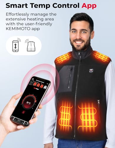 KEMIMOTO Heated Fleece Vest for Men with 15000mah Battery Pack Included, Heated Vest by Voice and APP Temp Control for Skiing Hunting