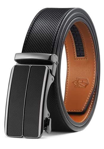 Zitahli Belt Men, Ratchet Belt Dress with 1 3/8" Premium Leather,Slide Belt with Easier Adjustable Automatic Buckle,Trim to Fit Size 26"-32"