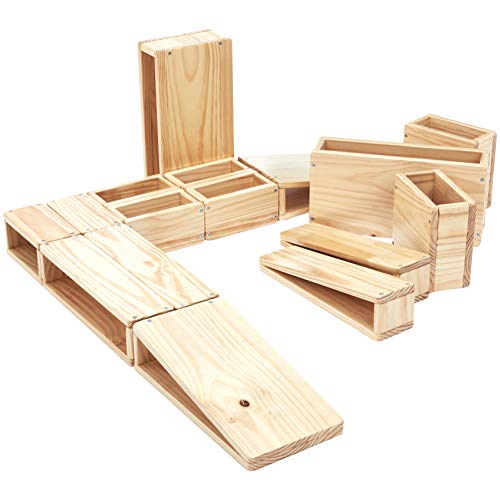 Amazon Basics Over-Sized Hollow Wooden Building Block Set for Kids, Natural, 20-Piece Set