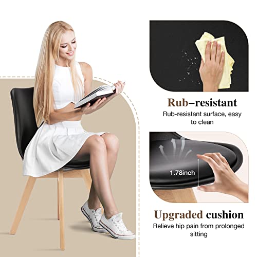 OLIXIS Dining Chairs Set of 4, Mid-Century Modern Dining Chairs with Wood Legs and PU Leather Cushion, Kitchen Chairs for Living Room Bedroom Outdoor Lounge, Black