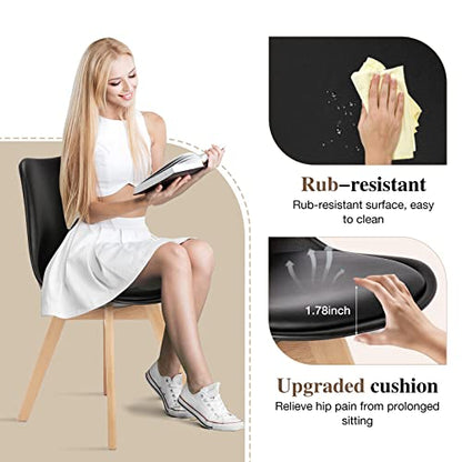 OLIXIS Dining Chairs Set of 4, Mid-Century Modern Dining Chairs with Wood Legs and PU Leather Cushion, Kitchen Chairs for Living Room Bedroom Outdoor Lounge, Black