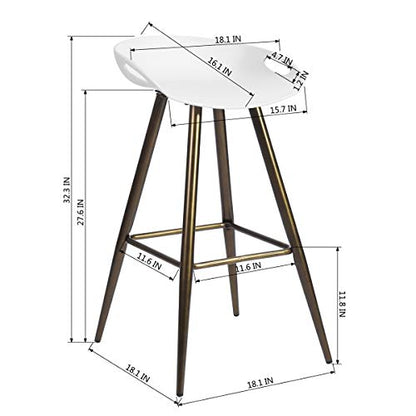Homy Casa Inc Set of 2 Modern Simple Bar Stools,32.3" Counter Height Bar Stools Bar Chair with Low Backrest&Footrest for Home Bar Kitchen Dining Room Living Room Pub, White & Bronze