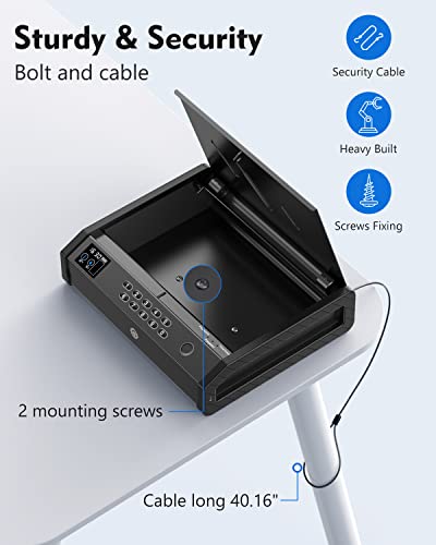 HOLEWOR Gun Safe, Biometric Gun Safes for Pistols with LCD Display of Temperature Humidity, Fingerprint Quick Access Pistol Safe Sturdy Handgun Safe with USB C Port Black