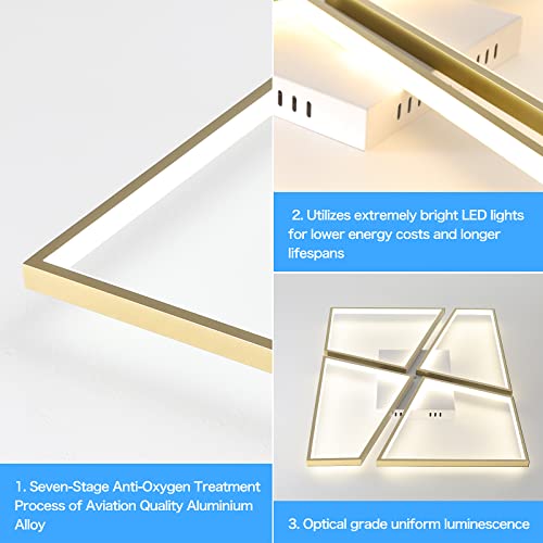 YEEZONE LED Ceiling Light Fixtures, 10000LM 120W Gold Close to Ceiling Light, with Memory Remote Control Dimmable 3000K-6500K for Dining Room, Living Room, Kitchen, Bedroom, Office (Gold)