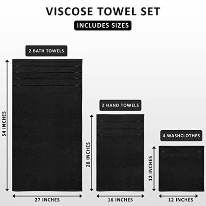 Utopia Towels 8-Piece Luxury Towel Set, 2 Bath Towels, 2 Hand Towels, and 4 Wash Cloths, 600 GSM 100% Ring Spun Cotton Highly Absorbent Viscose Stripe Towels Ideal for Everyday use (Black)