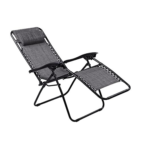 Zero Gravity Chairs Set of 2 Pool Lounge Chair Zero Gravity Recliner Lawn Patio Outdoor Porch Beach Backyard Anti Gravity Chair Folding Reclining Camping Chair with Headrest by Naomi Home - Grey