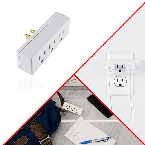 GE home electrical 3-Outlet Extender Wall Tap, Grounded Adapter Plug, Indoor Rated, 3-Prong, Perfect for Travel, UL Listed, White, 52203
