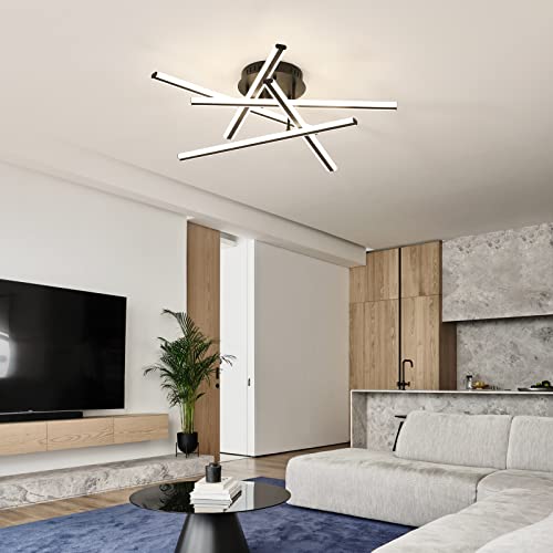 YEEZONE Modern LED Ceiling Light, LED Flush Mount Light, with Memory Remote Control Dimmable 3000K-6500K for Dining Room, Living Room, Kitchen, Bedroom, Office (Black)