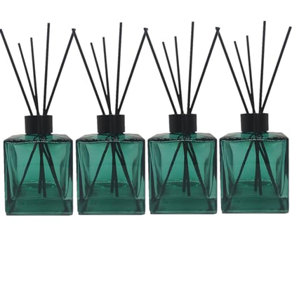 Perfume Reed Diffuser Bottle,Set of 4,Empty Square Essential Oil Bottles Glass Jar with Black Sticks For DIY Fragrance Replacement Diffuser Sets (200ml/6.7oz, Blue)