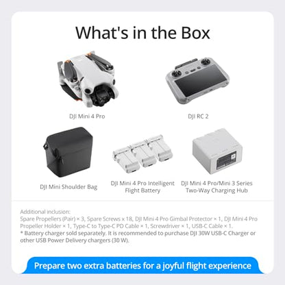 DJI Mini 4 Pro Fly More Combo with DJI RC 2, Mini Drone with 4K HDR Video, Under 0.549 lbs/249 g, 3 Batteries for up to 102 Mins Flight Time, Smart Return to Home, Drone with Camera for Beginners