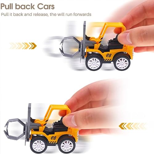 3 otters 12PCS Mini Construction Vehicles, Pull Back Engineering Vehicles Construction Trucks for Kids Birthday Bag Stuffers Cake Topper Valentine Classroom Exchange Gifts
