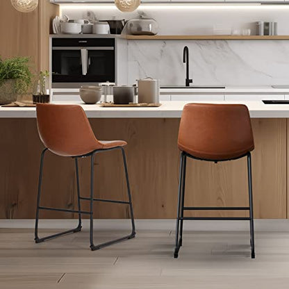 Sweetcrispy Dining Chairs Set of 2，Kitchen & Dining Room Chairs, PU Leather Cushion and Metal Legs Bar Chairs, Counter Height Bar Stools for Kitchen Island