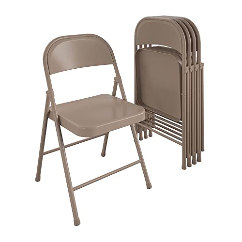 CoscoProducts COSCO SmartFold All-Steel Folding Chair, 4-Pack, Antique Linen