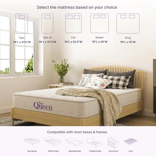 NapQueen 8 Inch Innerspring Twin Size Medium Firm Memory Foam Mattress, Bed in a Box, White
