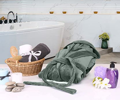 NY Threads Womens Fleece Hooded Bath Robe - Plush Long Robe, Steel Grey, Medium