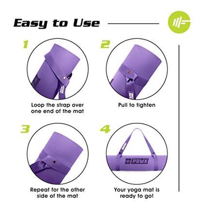 PowX Yoga Strap for Carrying Mat & Stretching – Premium Nylon Yoga Mat Straps for Carrying Your Mat Anywhere & Using as a Stretching Strap – Extra-Long Yoga Mat Strap for Any Mat, 1.5x63 In. (Purple)