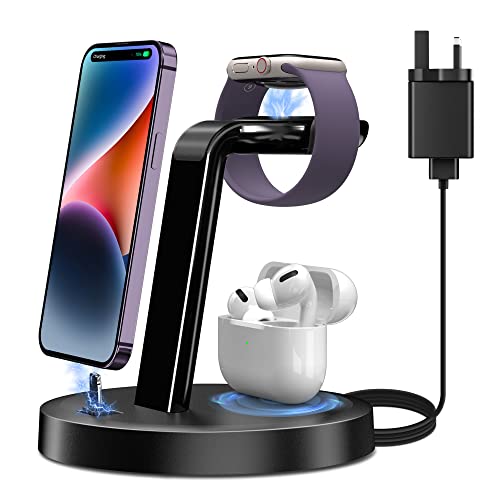 3 in 1 Charging Station, ORIEMAC Wireless Charger for Apple Watch Series 8/7/6/5/4/3/2/SE, Charging Dock Stand for AirPods iPhone 14/13/12/11/Pro/Pro Max/XS/XR/X/8 with 15W Adapter