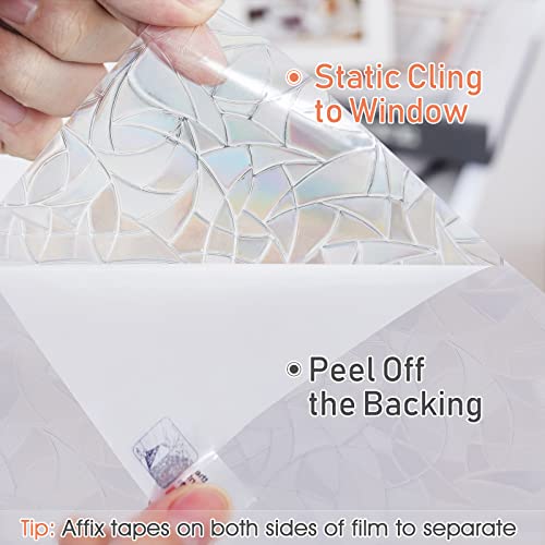 LUTE Window Privacy Film Rainbow Window Cling 3D Decorative Stained Glass Window Coverings, Static Cling Non-Adhesive Removable Window Sticker Sun UV Blocking Window Decal for Home 17.5 x 78.7 inches