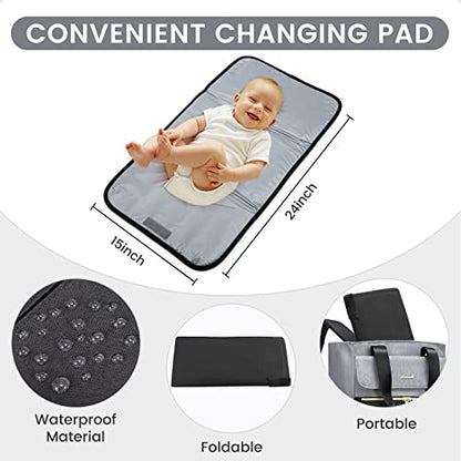 LOVEVOOK Diaper Bag Backpack,Diaper Bag Tote with Insulated Pockets,Baby Bag for Girl Boy with Changing Pad,Large Baby Diaper Bag with Pacifier Case,Anti-Theft Travel Backpack for Women,Black Gray
