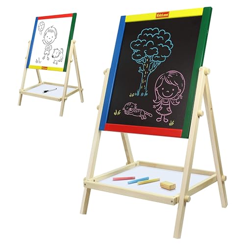 Kidzlane Art Easel for Kids | Wooden Toddler Easel | Double Sided Standing Chalkboard/Dry Erase Board for Kids | Toddler Drawing Board with Accessories | 25.75" Blackboard & Whiteboard for Kids